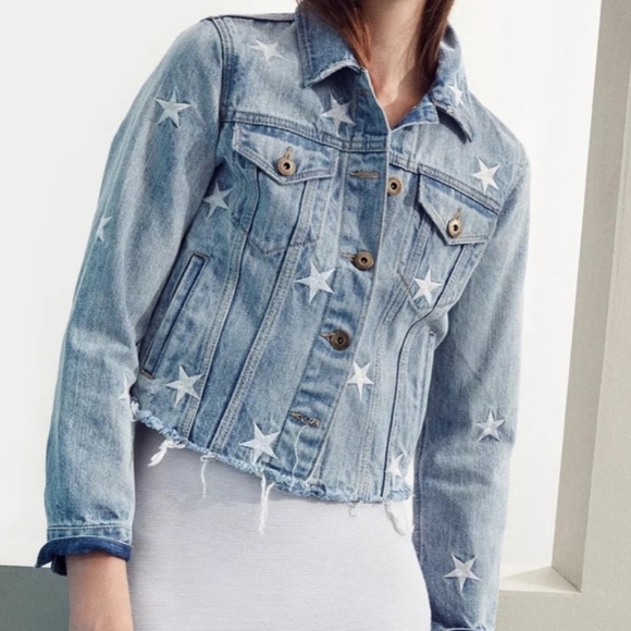 Pistola White Star Embroidered Cutoff Denim Jacket - Picture 1 of 10